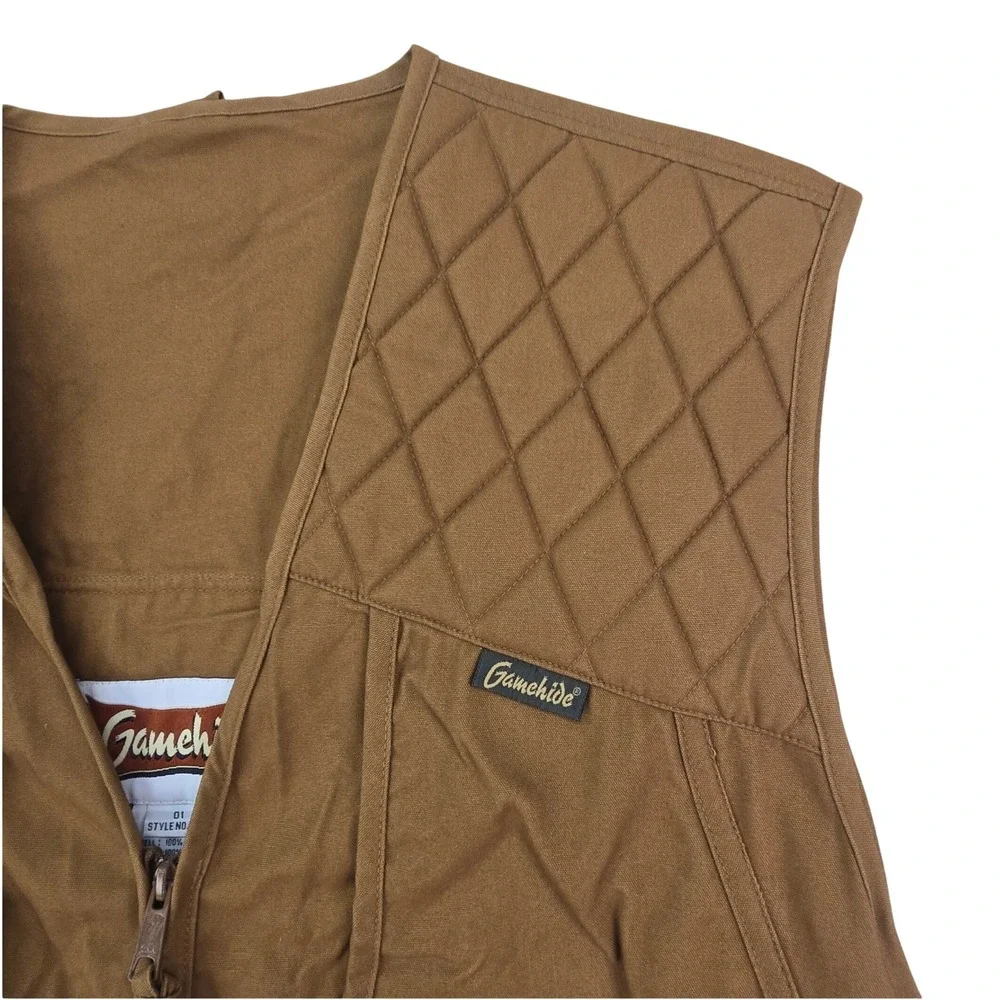 Gamehide 300 Bird Hunting Vest Mens XL Brown Canvas Quilted Shooting Game Pocket